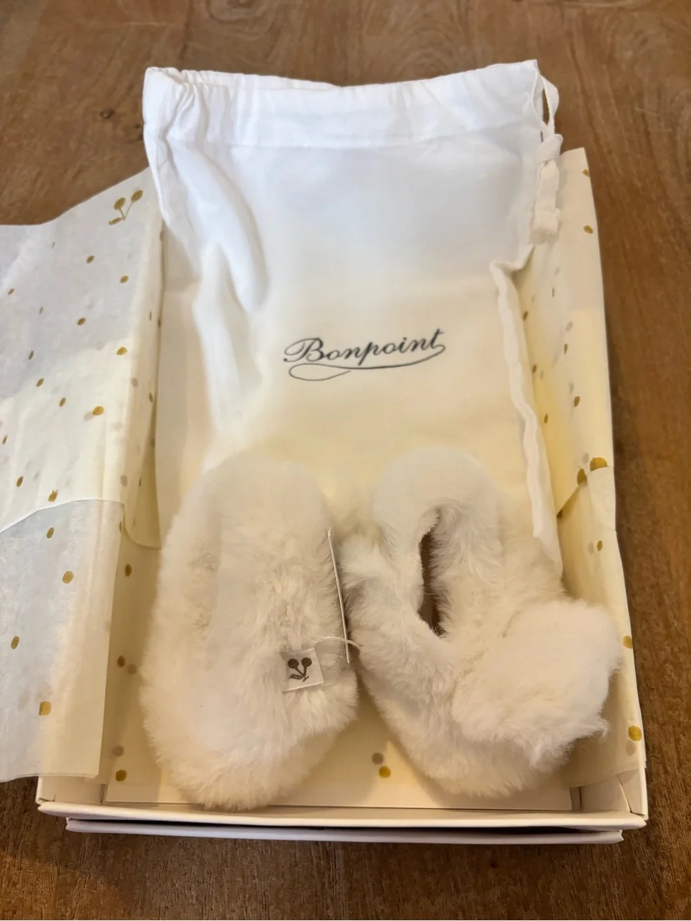 Bonpoint Cream Plush Baby Booties with Bunny Ears